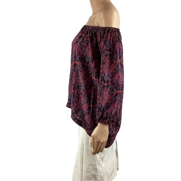Joie Silk Top Size S Purple Print Off Shoulder - Picture 4 of 7
